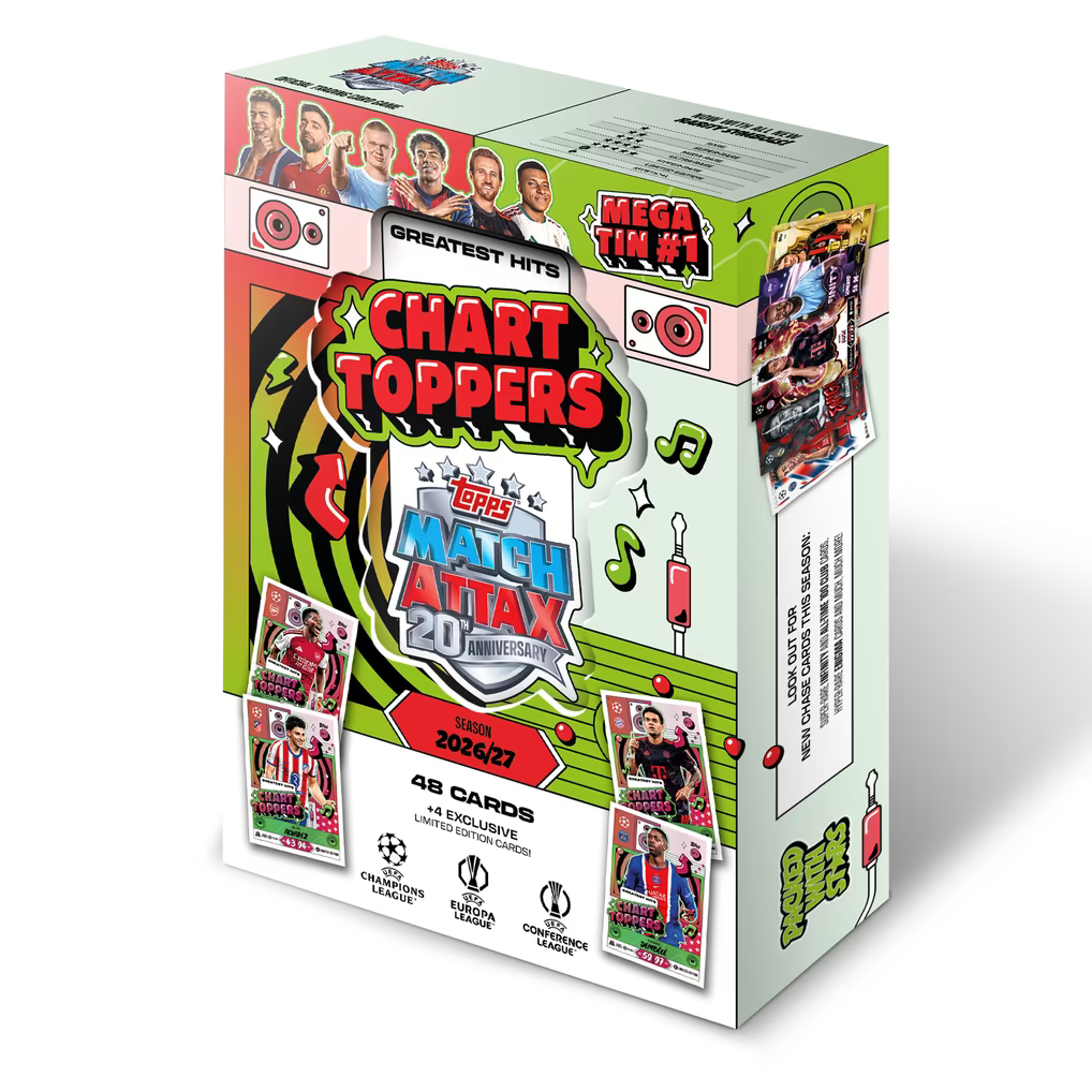 Topps Match Attax UEFA Club Competitions 2026/27 Mega Tin Chart Toppers – Metal Koleksiyon Kutusu
