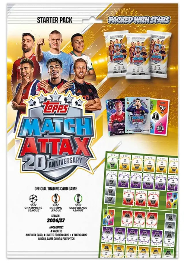 Topps Match Attax UEFA Club Competitions 2026/27 Starter Pack – Başlangıç Seti, Koleksiyon Albümü ve 27 Kart